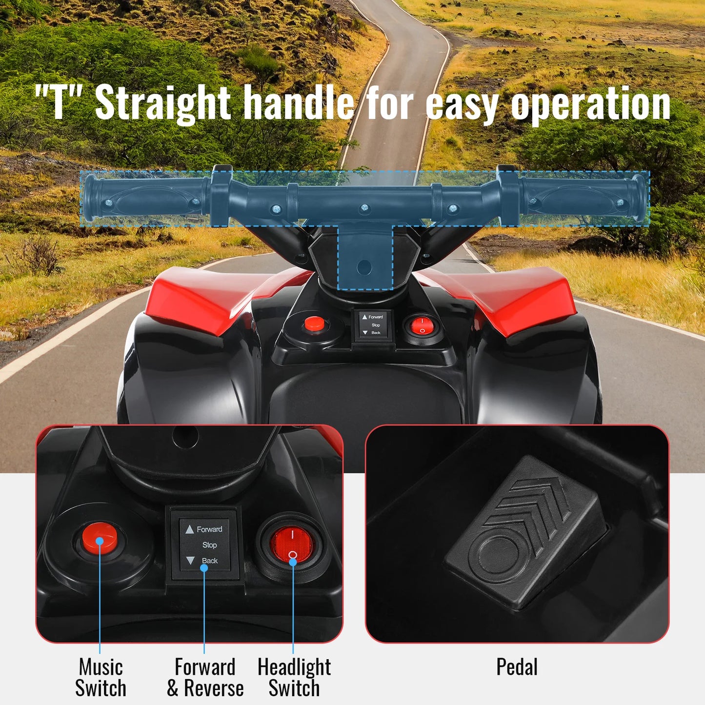 Electric Car, ATV Ride-On Toy, for Kids 1-6 Years Old