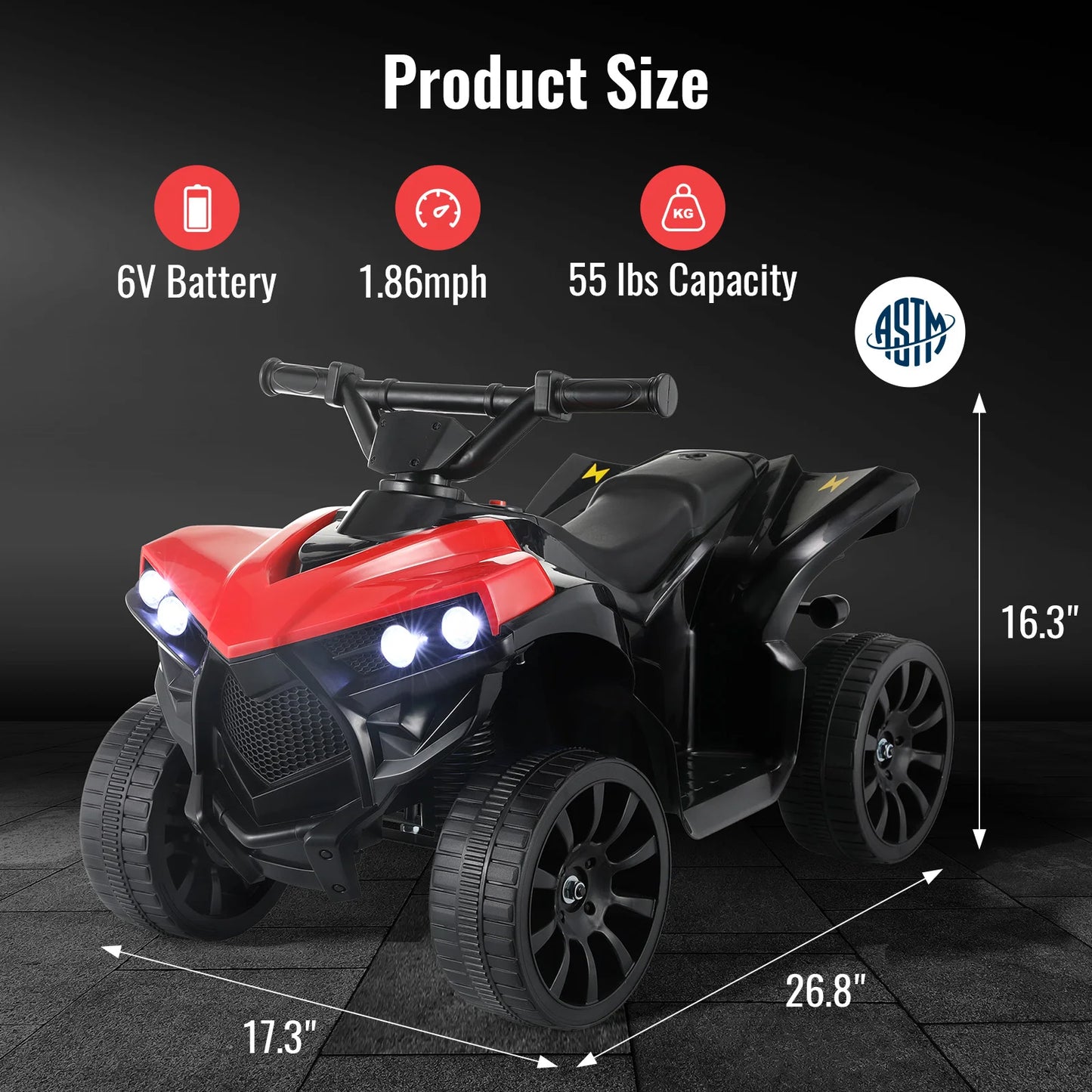 Electric Car, ATV Ride-On Toy, for Kids 1-6 Years Old