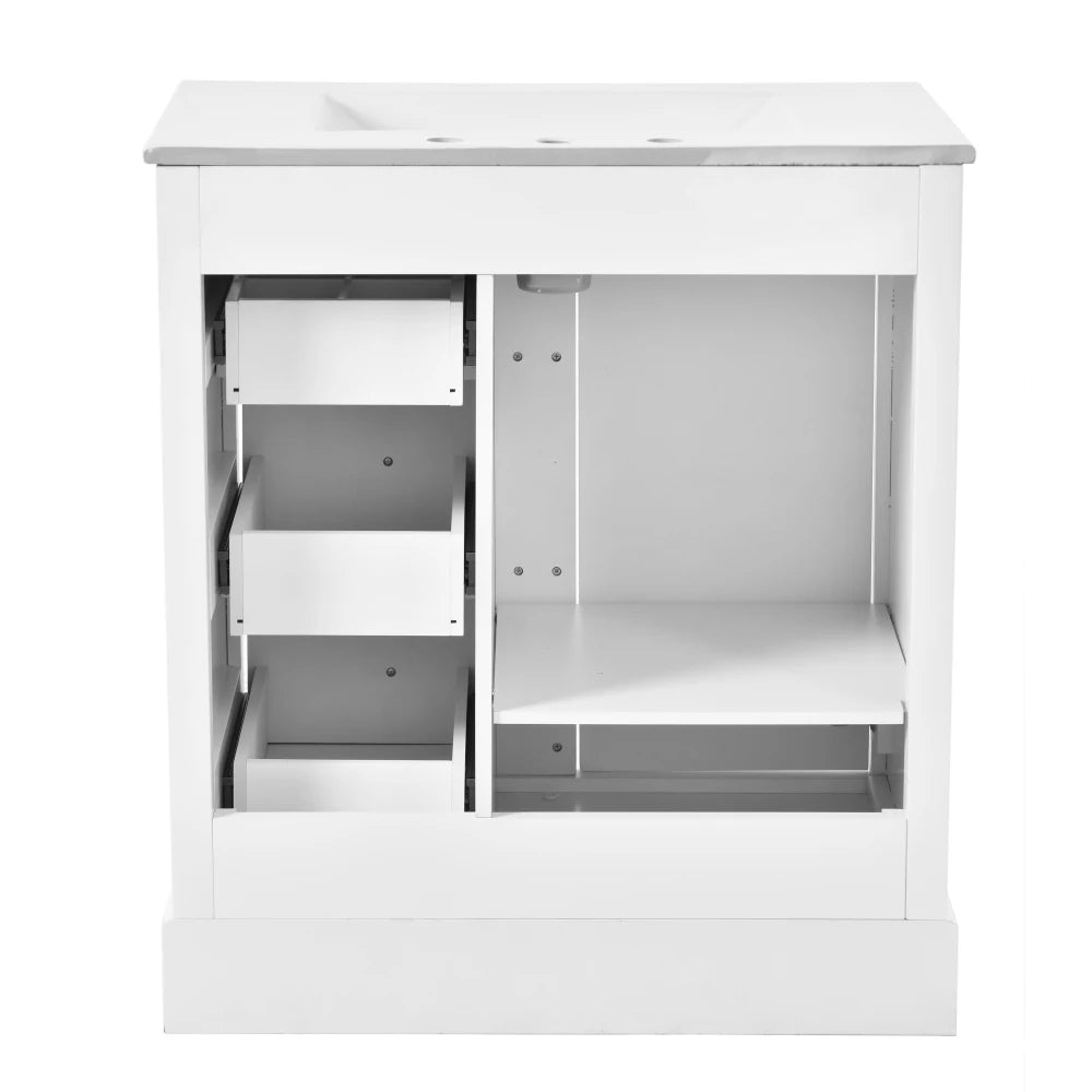 Modern Elegant Bathroom 30 Inch Vanity With Sink, Storage Cabinets, Drawers, and Adjustable Shelves