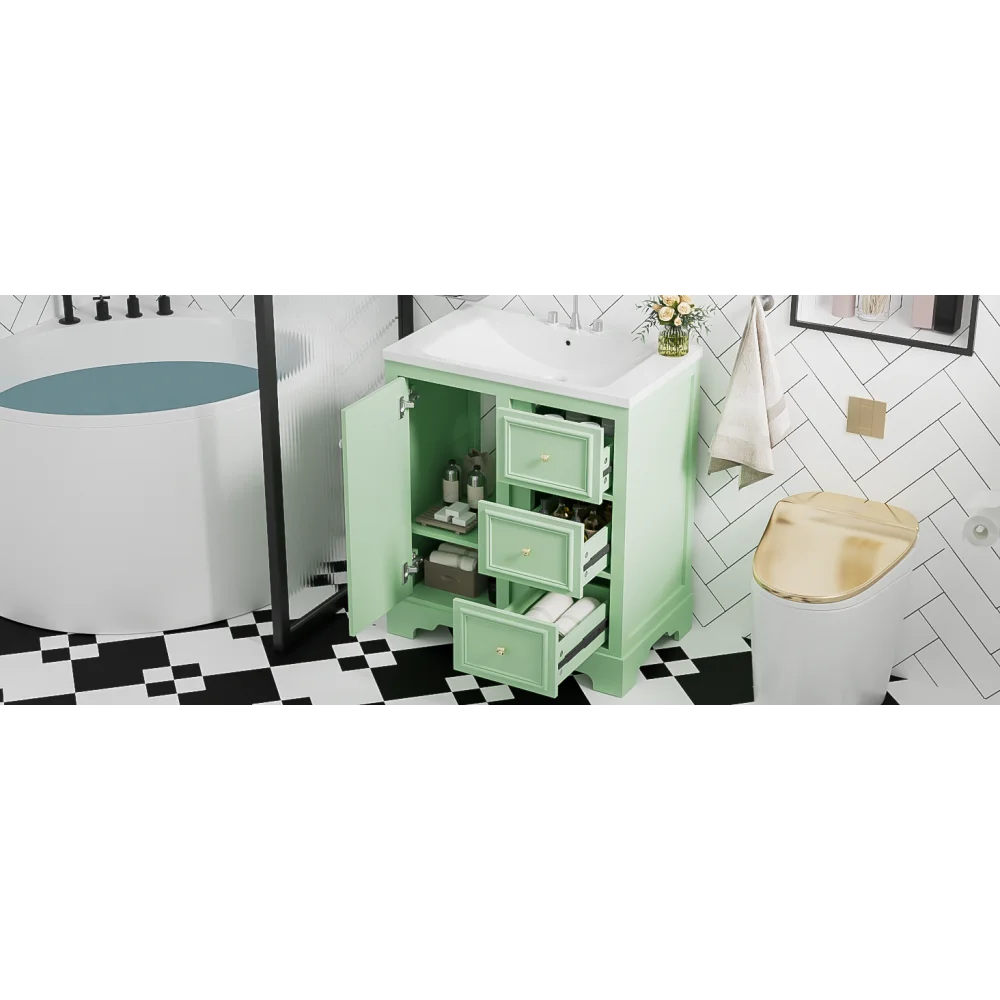Modern Elegant Bathroom 30 Inch Vanity With Sink, Storage Cabinets, Drawers, and Adjustable Shelves