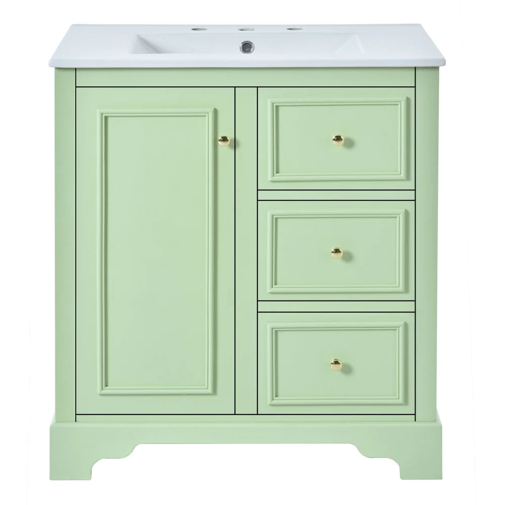 Modern Elegant Bathroom 30 Inch Vanity With Sink, Storage Cabinets, Drawers, and Adjustable Shelves