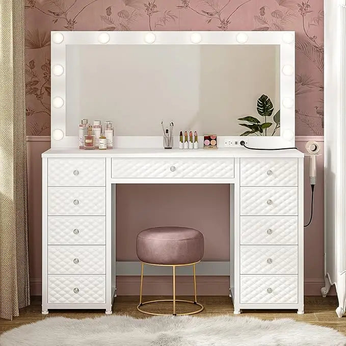 Vanity with Extra Large Mirror and Lights