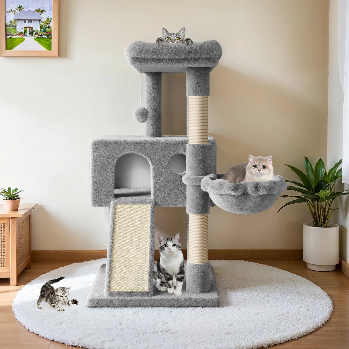 Multi-Level Cat Condo with Sisal Scratching Posts and Board