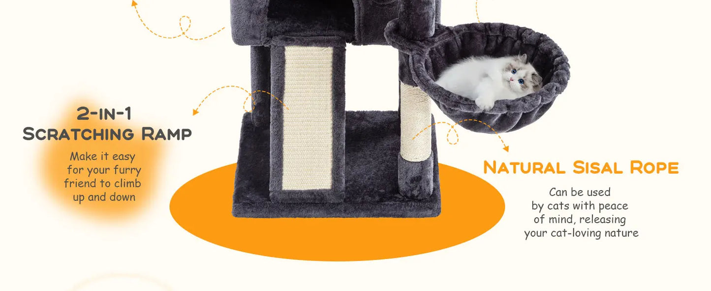 Multi-Level Cat Condo with Sisal Scratching Posts and Board