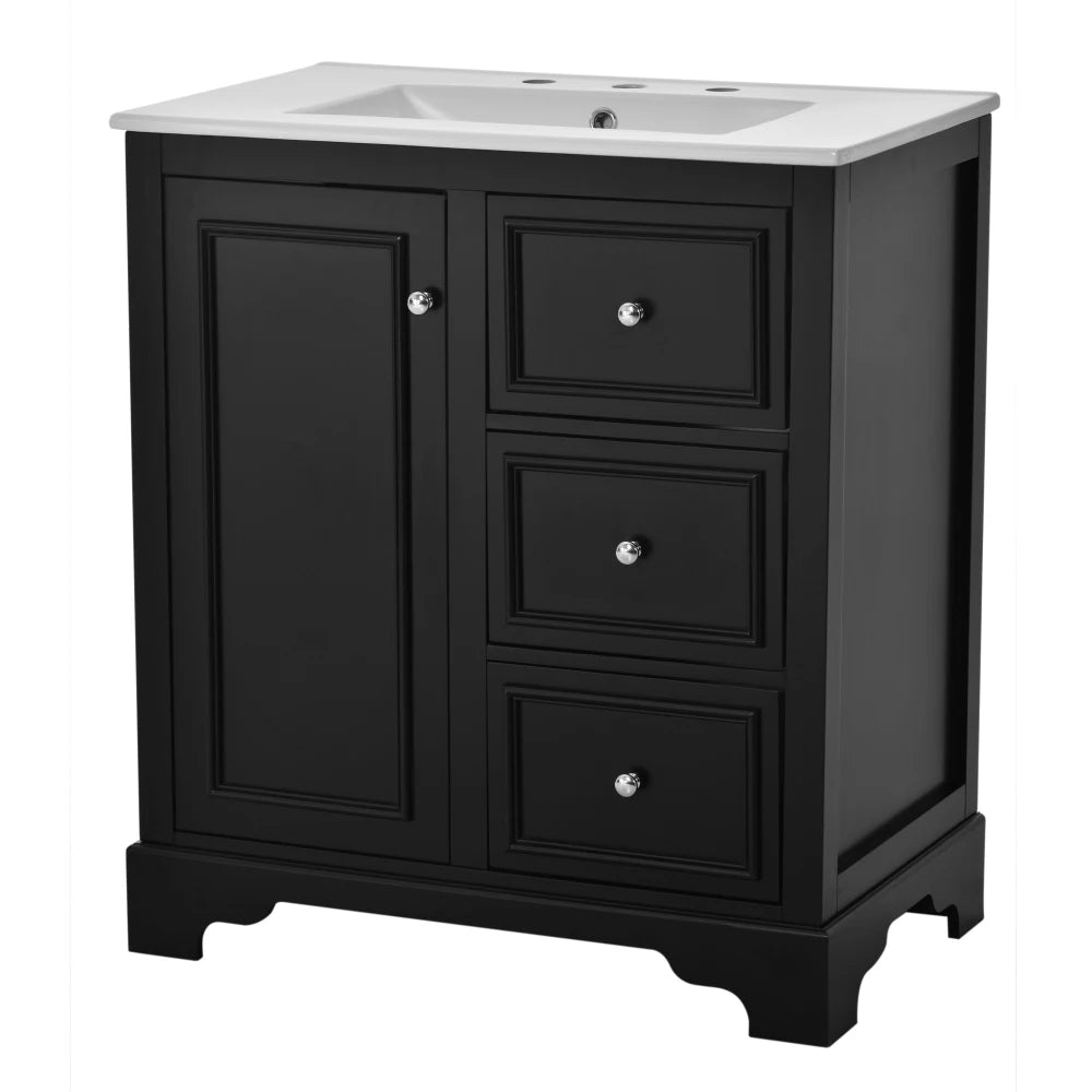 Modern Elegant Bathroom 30 Inch Vanity With Sink, Storage Cabinets, Drawers, and Adjustable Shelves