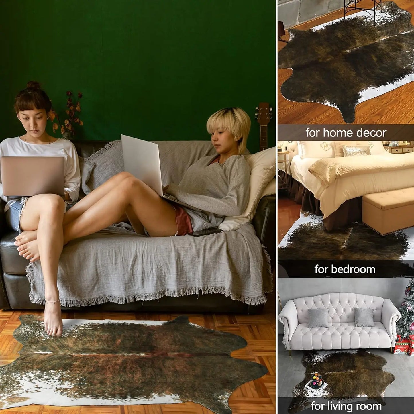Faux Fur Animal Cow Hide Carpet, Sturdy and Large Size Cow Print Rugs, Suitable for Bedroom Living Room Western Decor, & More