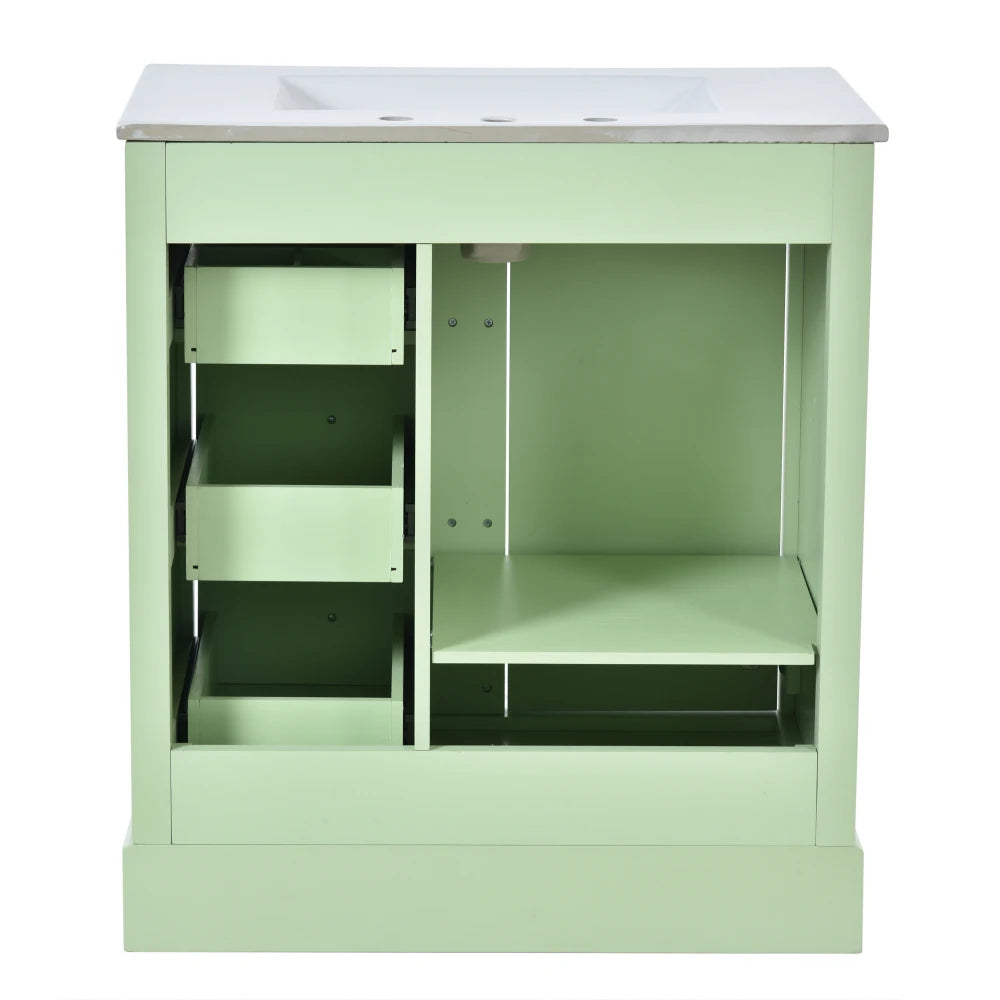 Modern Elegant Bathroom 30 Inch Vanity With Sink, Storage Cabinets, Drawers, and Adjustable Shelves