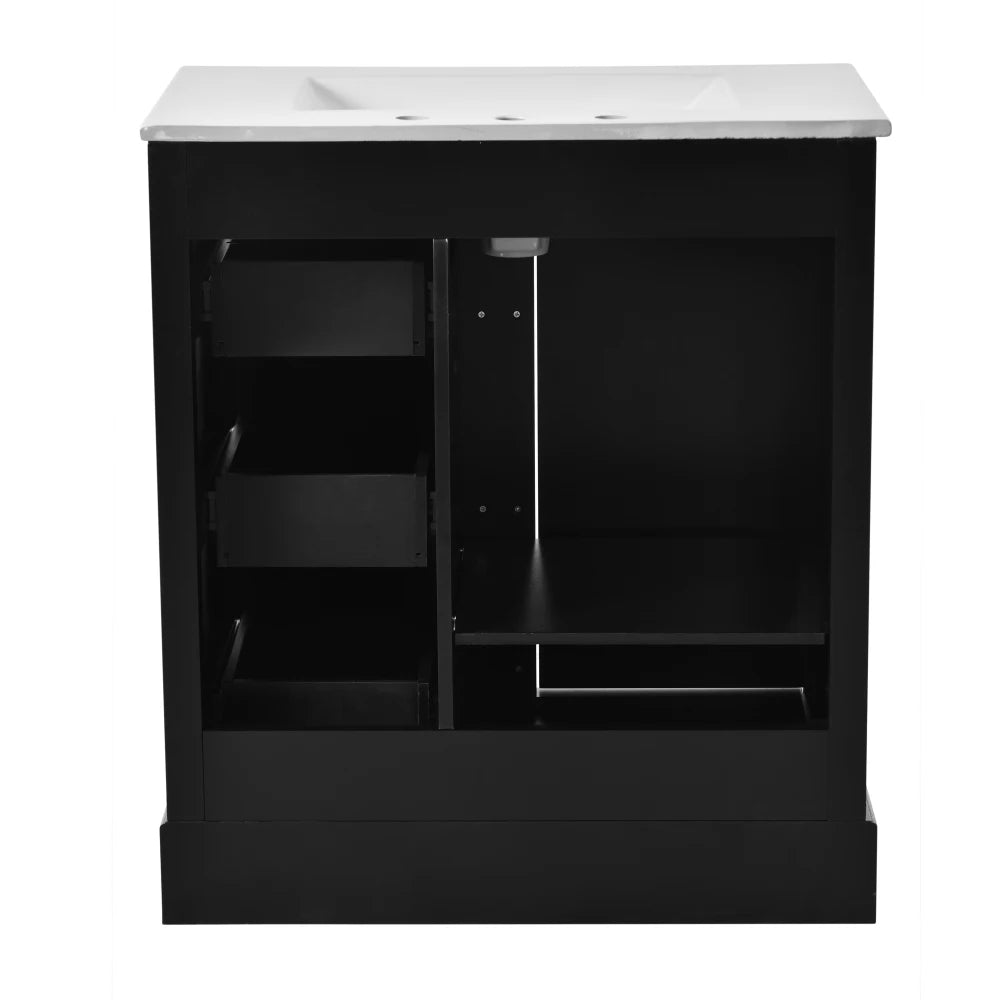Modern Elegant Bathroom 30 Inch Vanity With Sink, Storage Cabinets, Drawers, and Adjustable Shelves