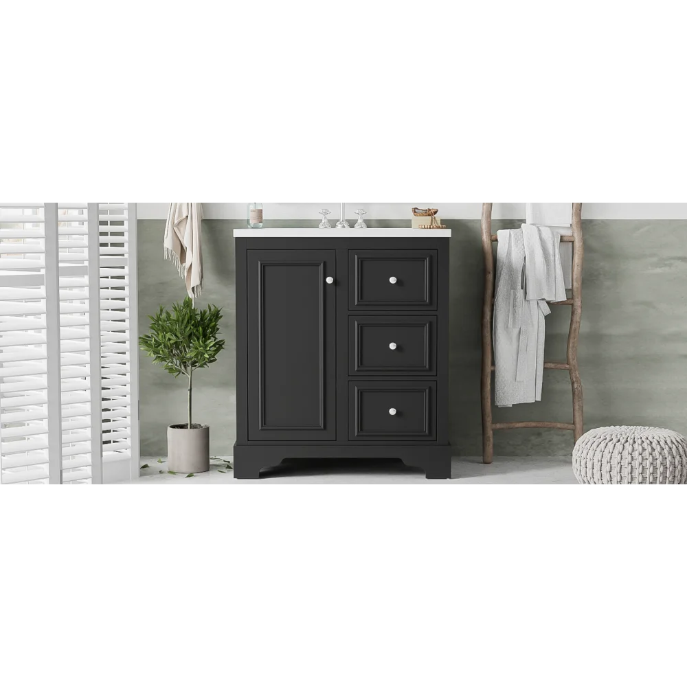 Modern Elegant Bathroom 30 Inch Vanity With Sink, Storage Cabinets, Drawers, and Adjustable Shelves