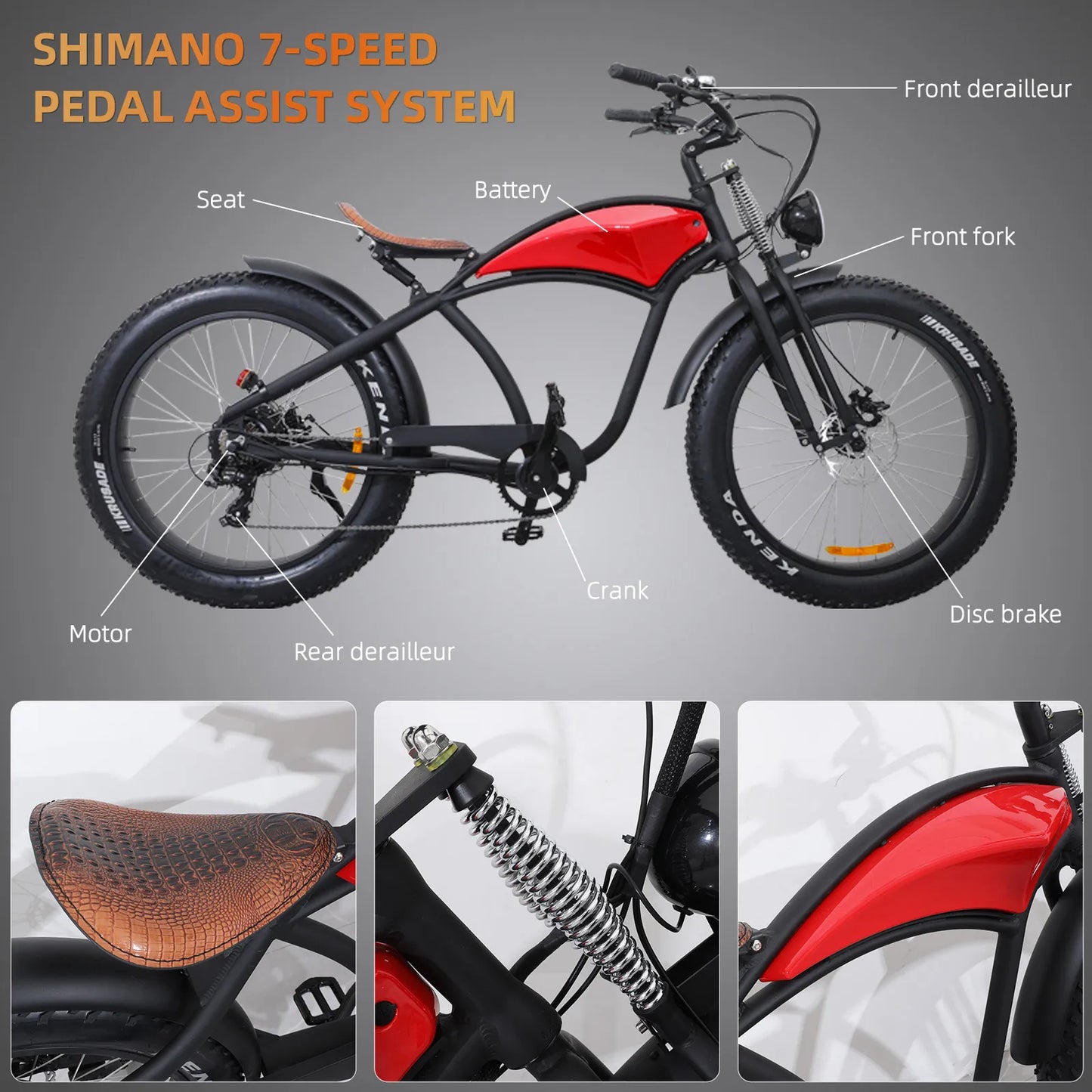 Electric Mountain Bike ,37 Mile All-Terrain Fat Tire bicycle, Dual Suspension 7-Speed jCD UL
Class 3