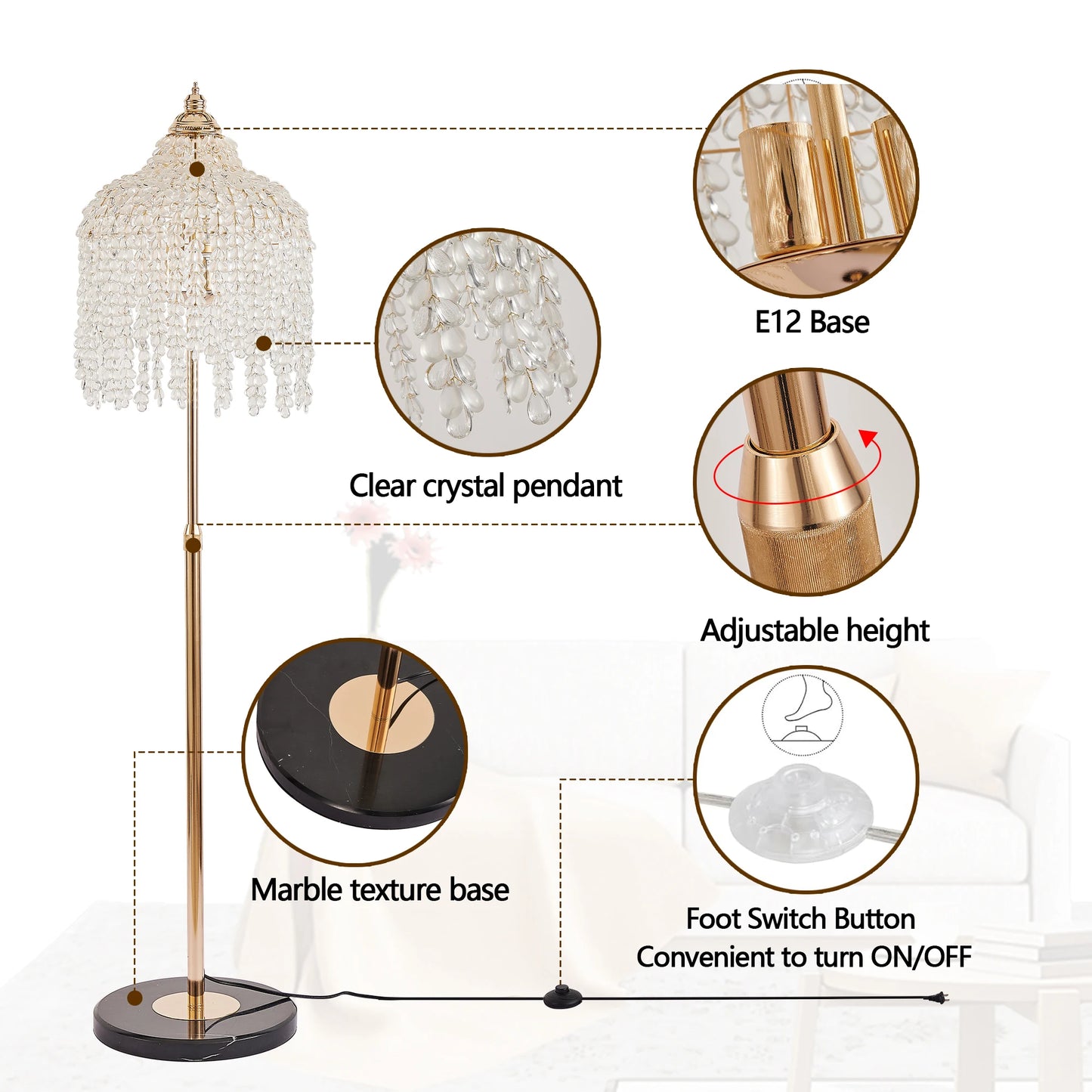 3-Light Elegant Crystal Floor Lamp