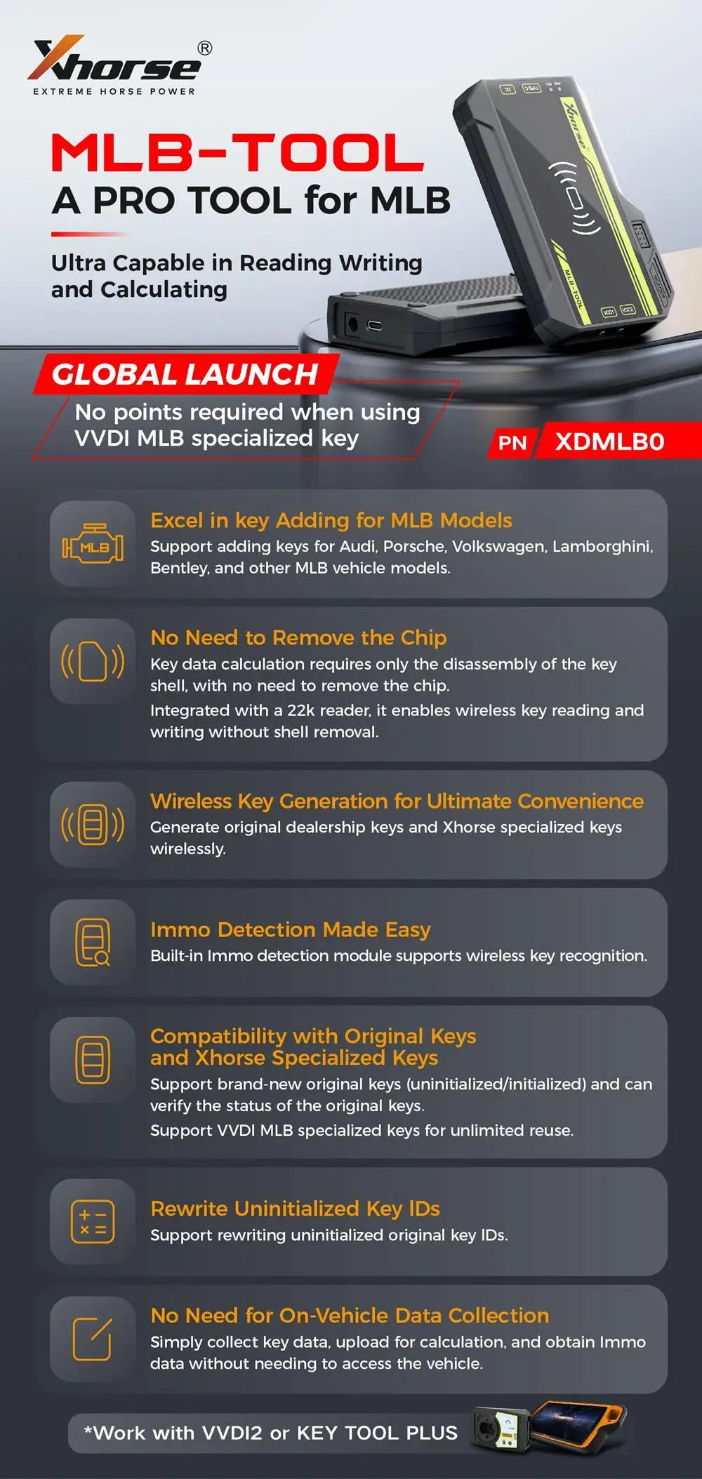 Xhorse MLB Tool XDMLB0GL A Pro Tool for MLB Ultra Capable in Reading Writing Calculating Work with VVDI2/ Key Tool Plus