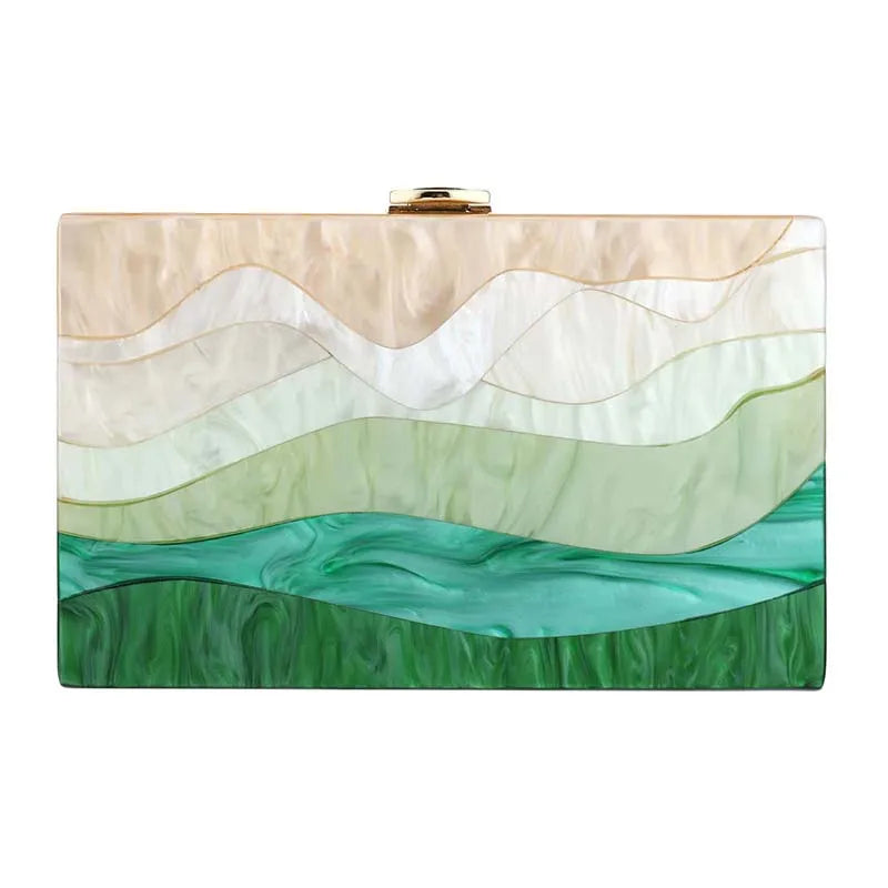 New Trendy Green Beige Striped Handbag