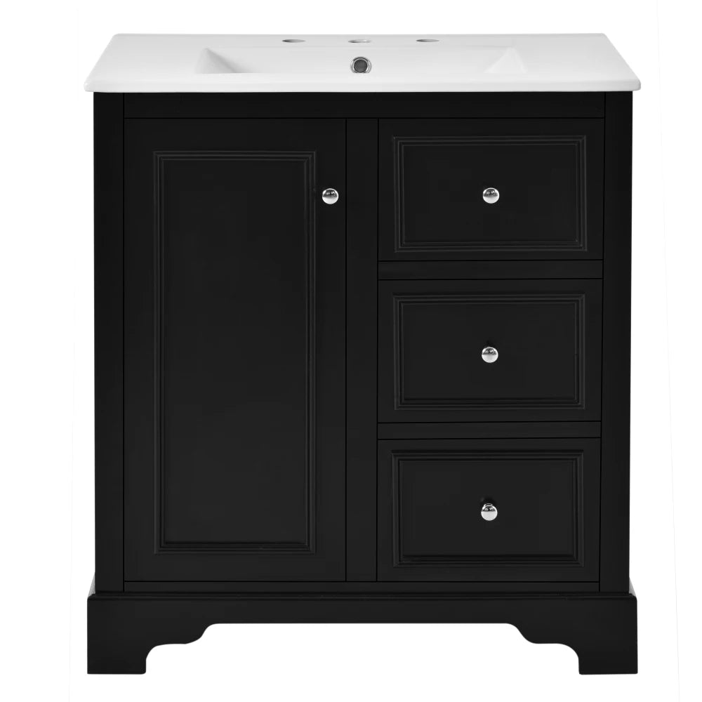 Modern Elegant Bathroom 30 Inch Vanity With Sink, Storage Cabinets, Drawers, and Adjustable Shelves