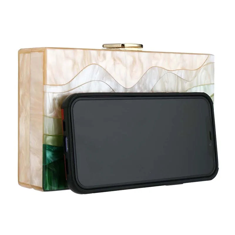 New Trendy Green Beige Striped Handbag