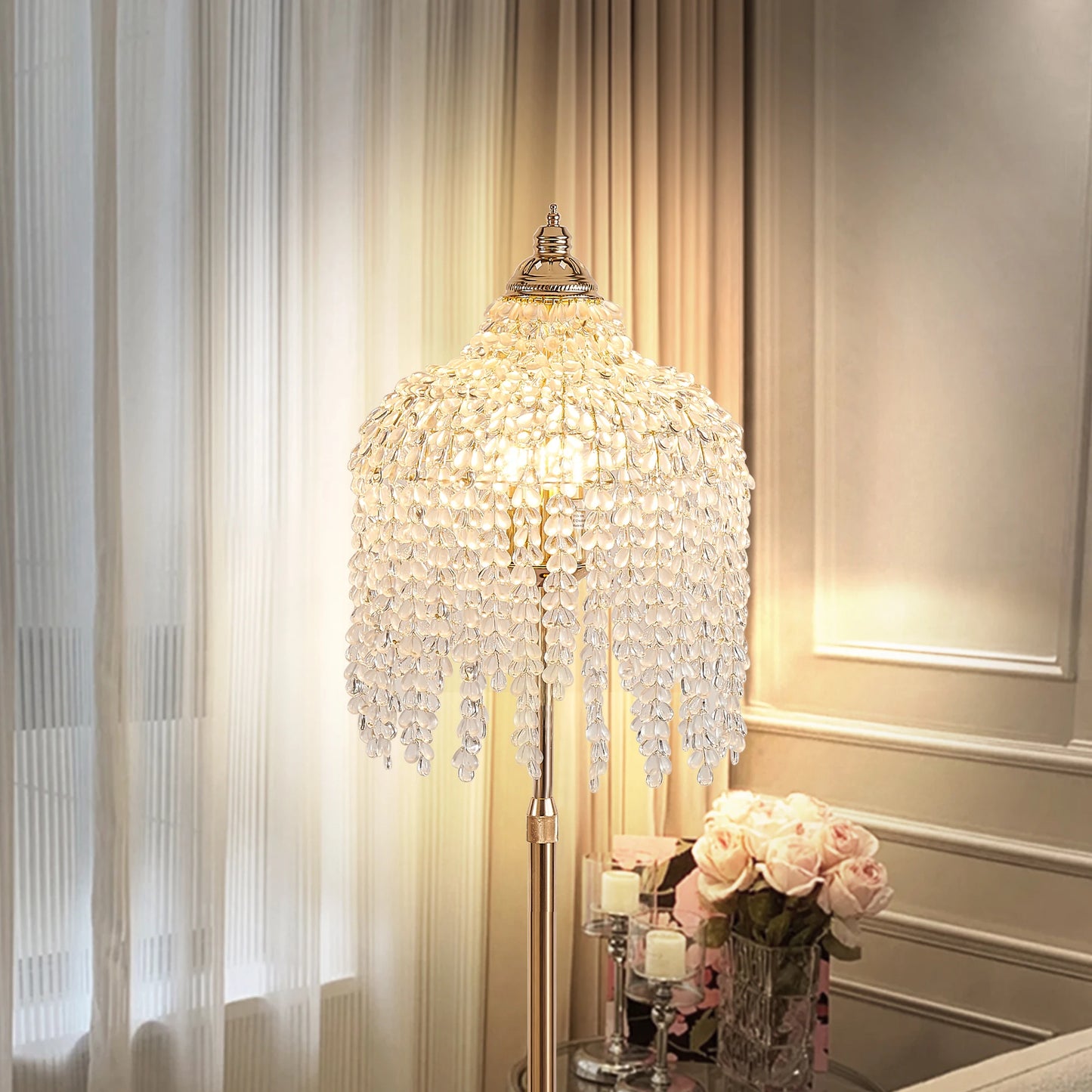 3-Light Elegant Crystal Floor Lamp