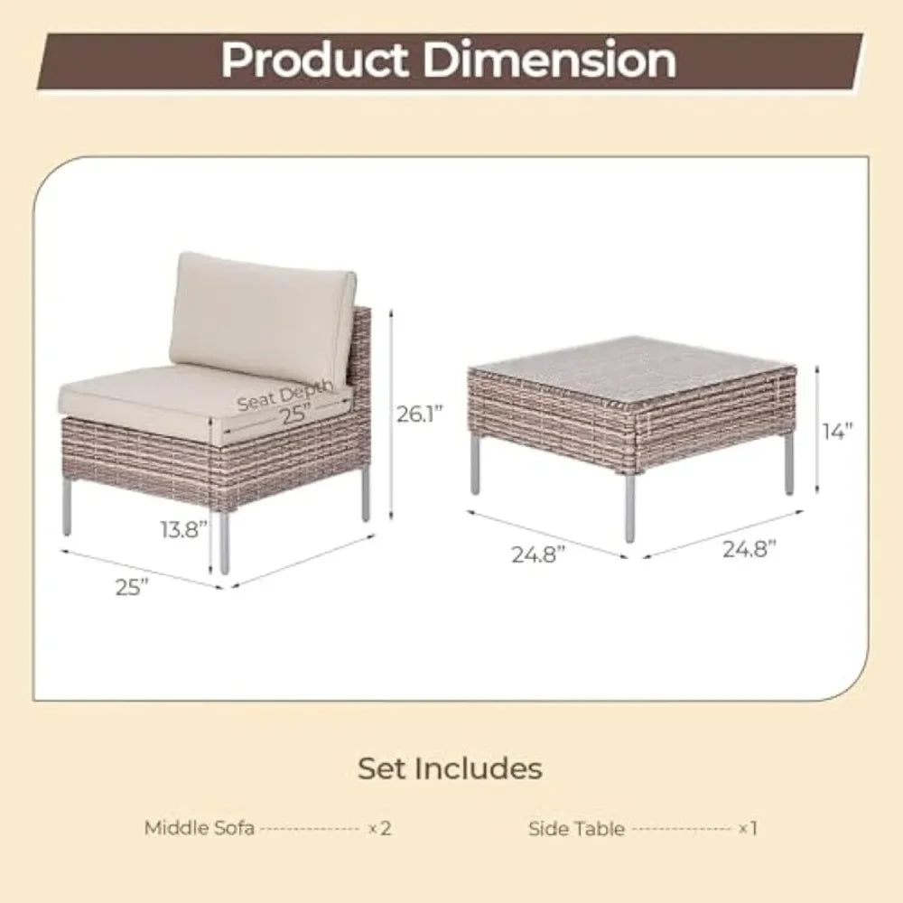 3 Piece Outdoor Patio Furniture Set,