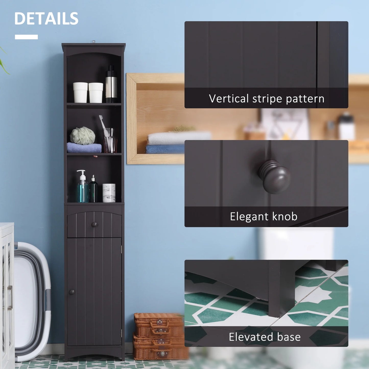 Tall Free Standing Bathroom Linen Tower W/ Shelf