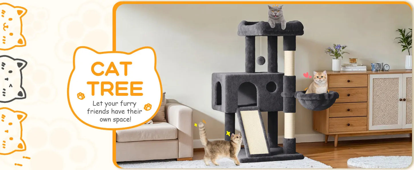 Multi-Level Cat Condo with Sisal Scratching Posts and Board