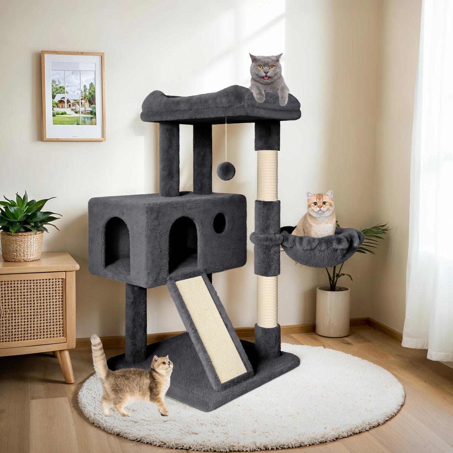 Multi-Level Cat Condo with Sisal Scratching Posts and Board