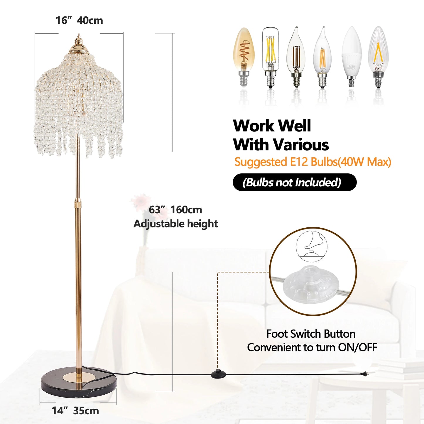 3-Light Elegant Crystal Floor Lamp