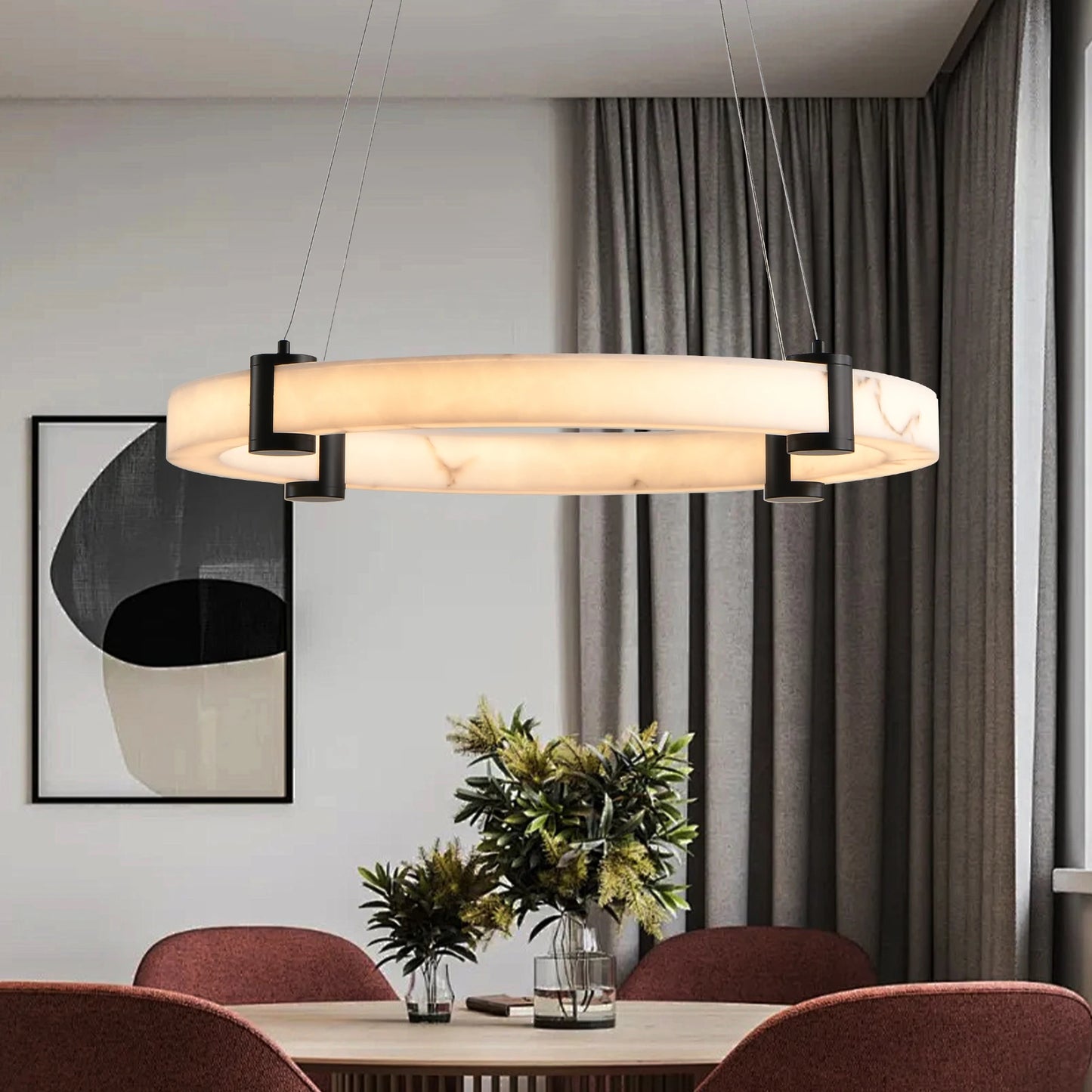 Modern LED Pendant Light Resin Ring Lamp 23.6-Inch Round