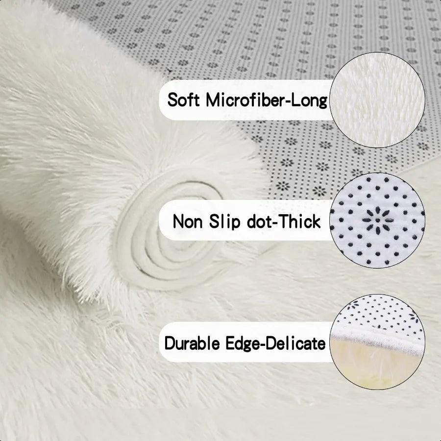 Soft, Fluffy, Shaggy, Cream White Carpet Runner