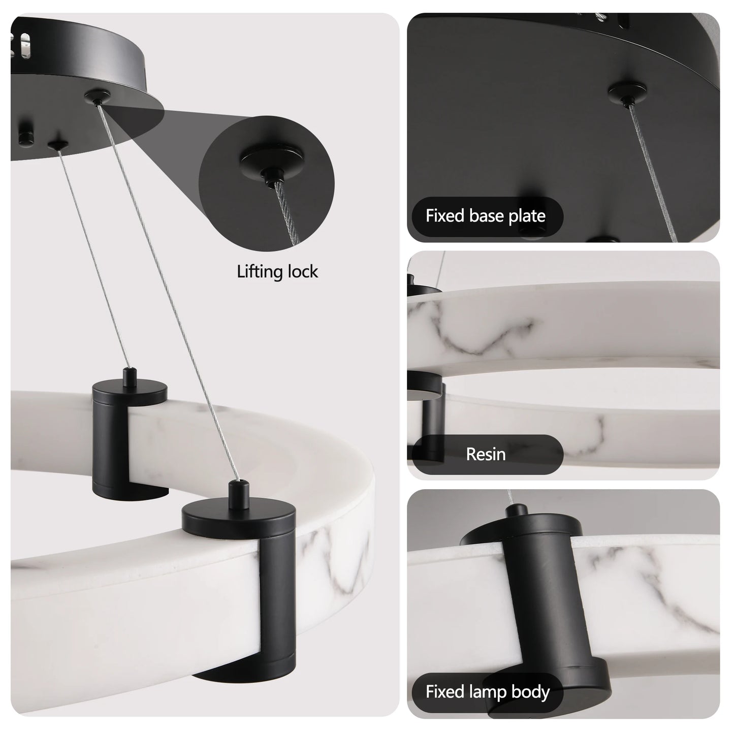 Modern LED Pendant Light Resin Ring Lamp 23.6-Inch Round