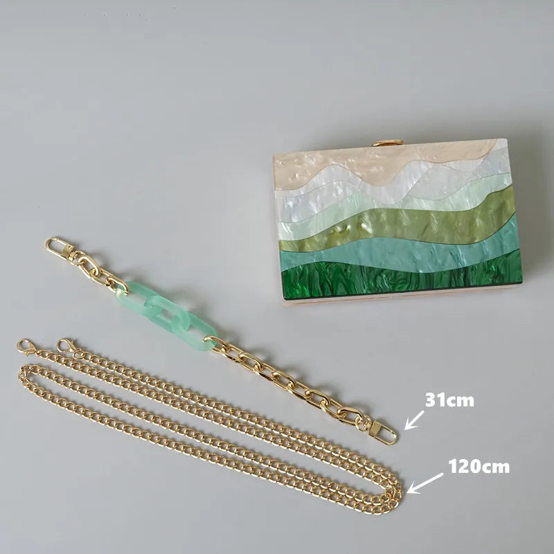 New Trendy Green Beige Striped Handbag