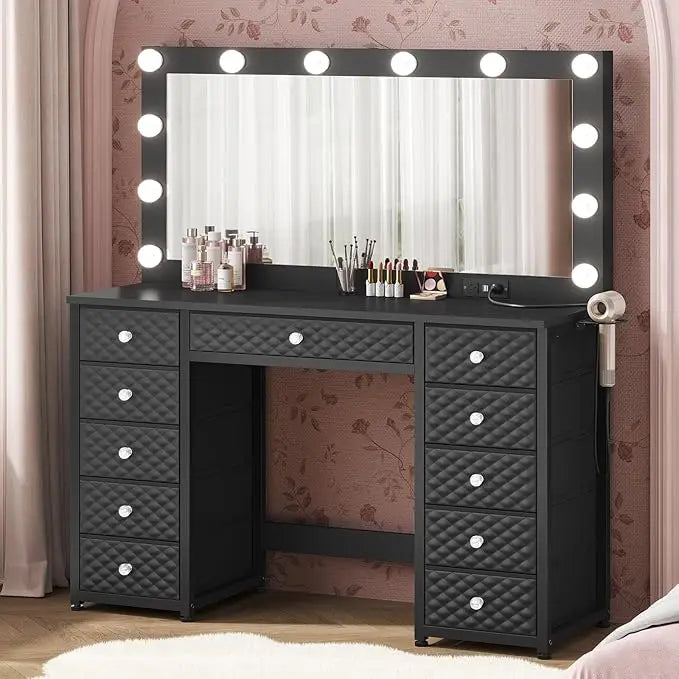 Vanity with Extra Large Mirror and Lights