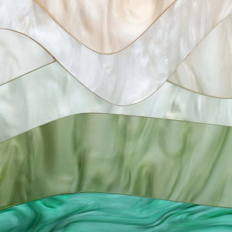New Trendy Green Beige Striped Handbag