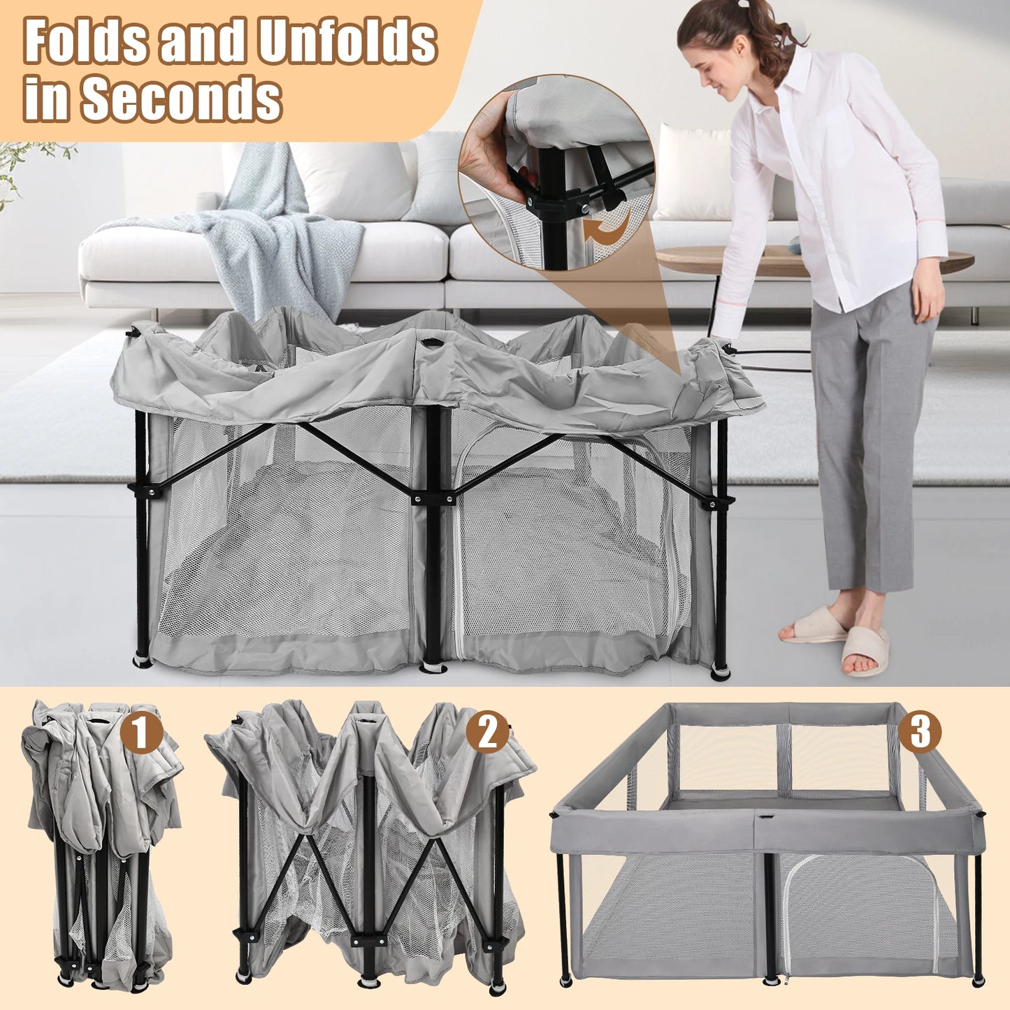 Foldable Baby Playpen 50x50 Inch