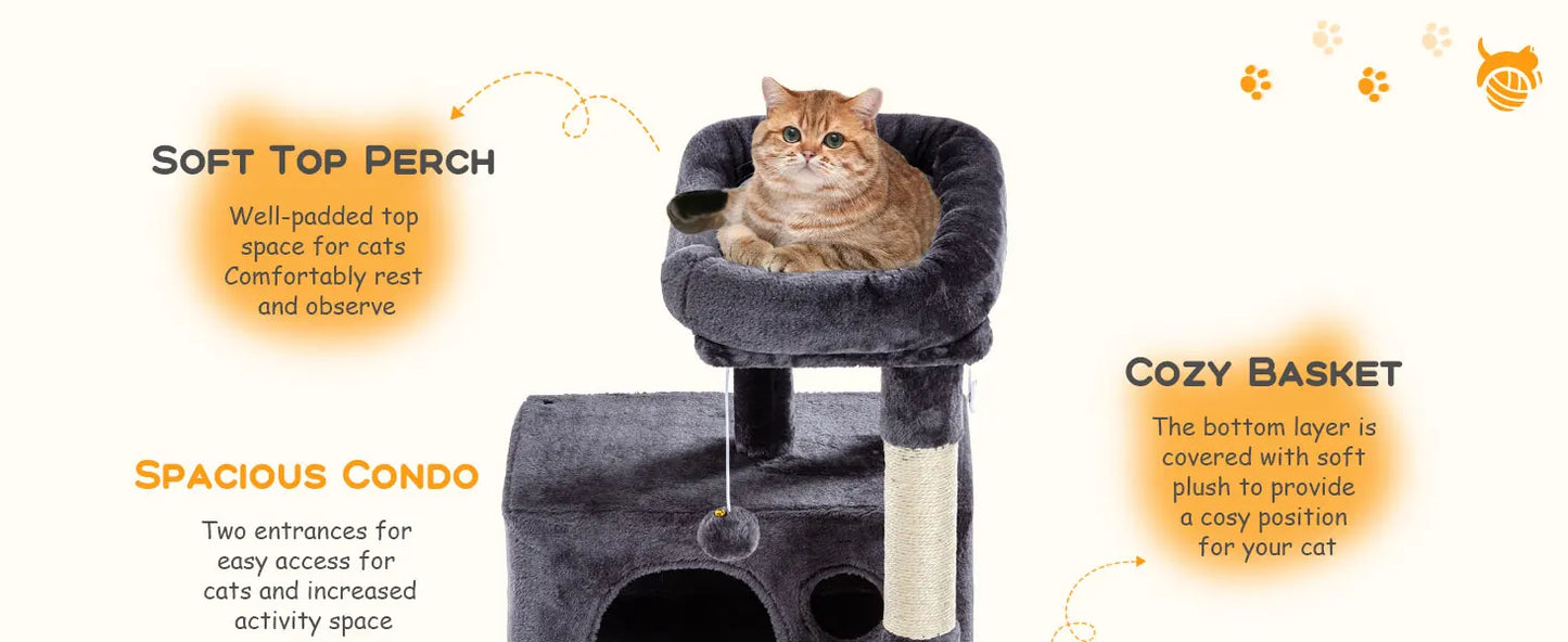 Multi-Level Cat Condo with Sisal Scratching Posts and Board