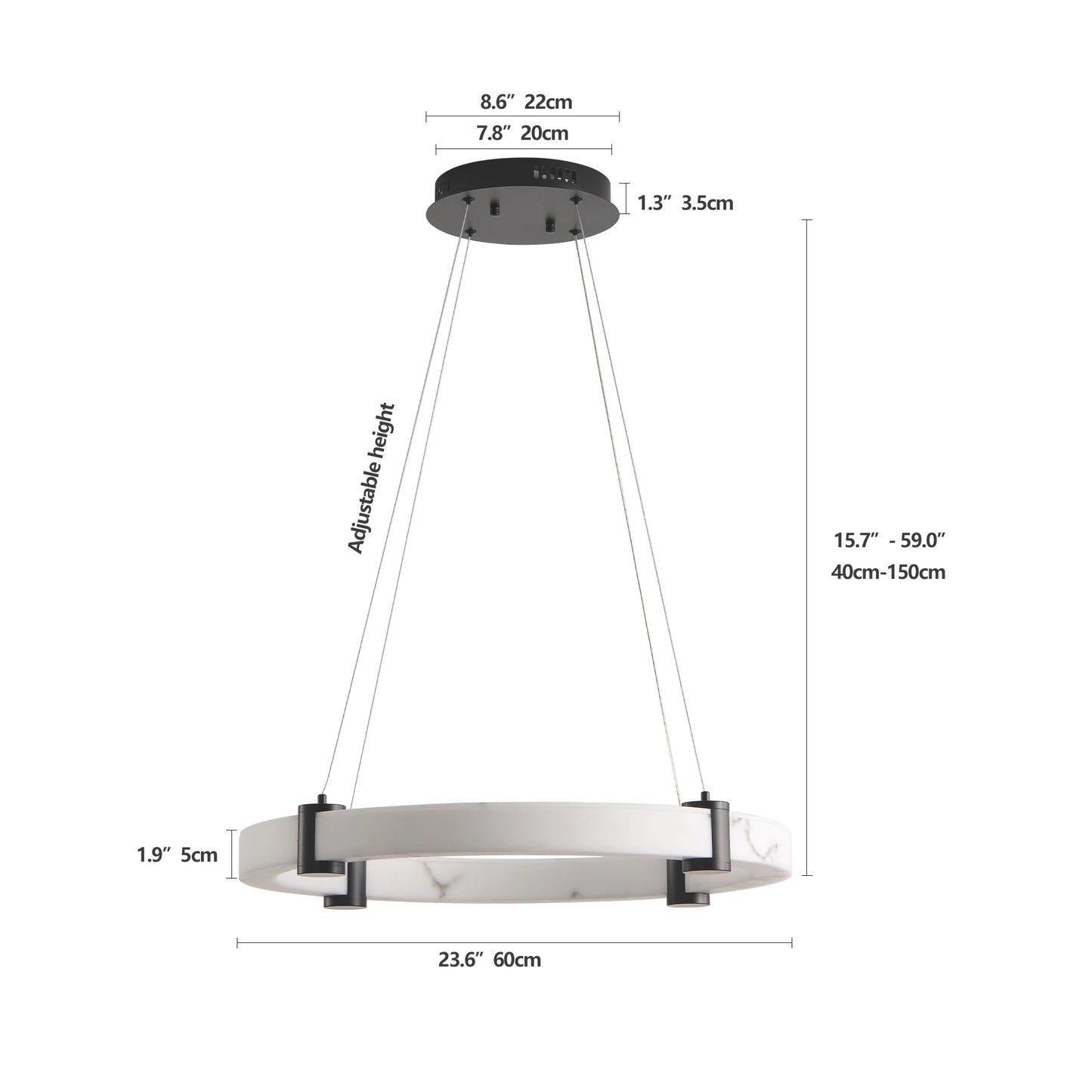 Modern LED Pendant Light Resin Ring Lamp 23.6-Inch Round
