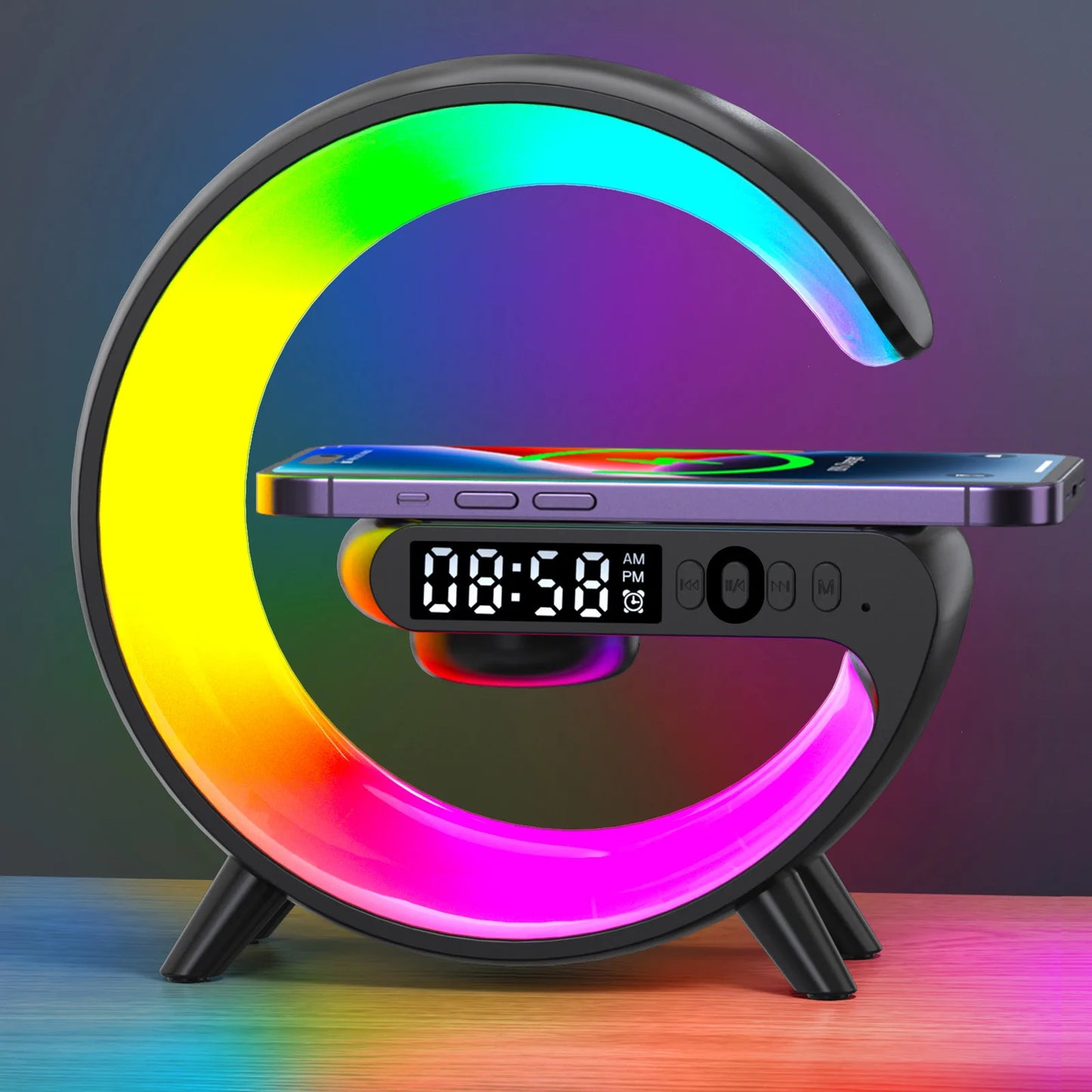 Christmas Gift 5.9" Fast Wireless Charger Desktop Stand Bluetooth Speaker TF Clock