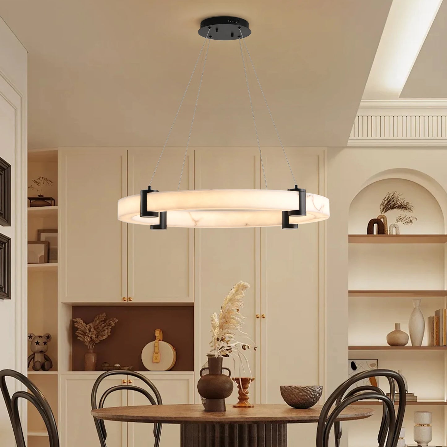 Modern LED Pendant Light Resin Ring Lamp 23.6-Inch Round