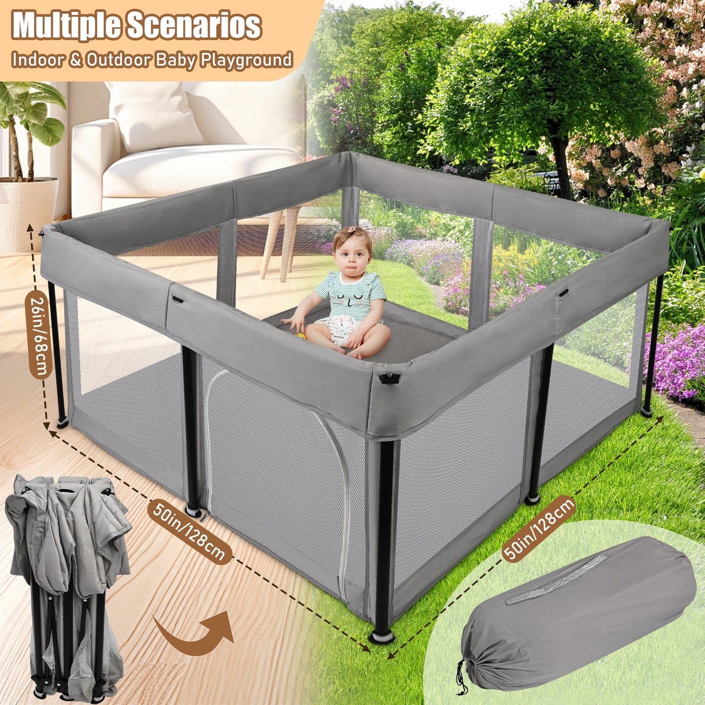 Foldable Baby Playpen 50x50 Inch