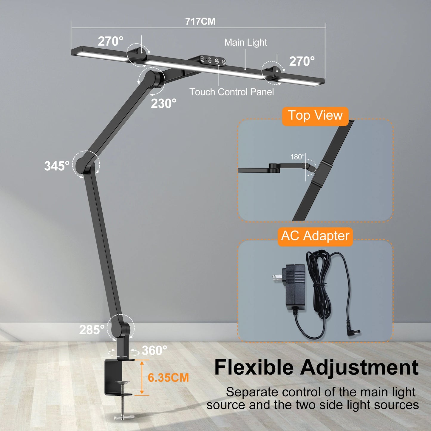 Architect Desk Lamp for Home Office with Atmosphere Lighting, 24W Ultra Bright Auto Dimming Desk Light