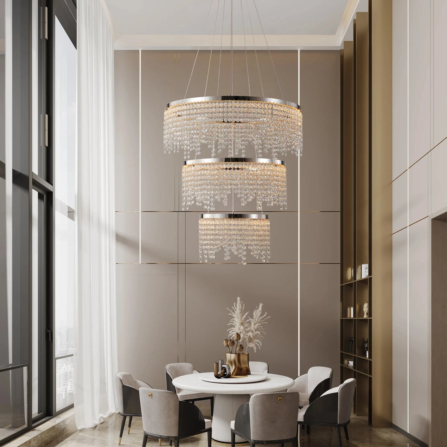 23.6-inch Crystal Chandelier, Dimmable Led Ceiling Lamp