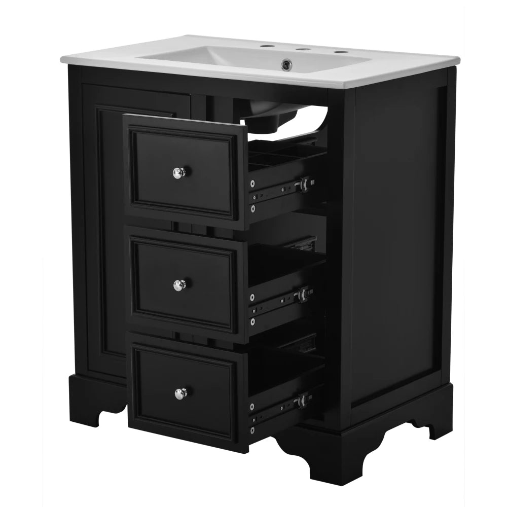 Modern Elegant Bathroom 30 Inch Vanity With Sink, Storage Cabinets, Drawers, and Adjustable Shelves
