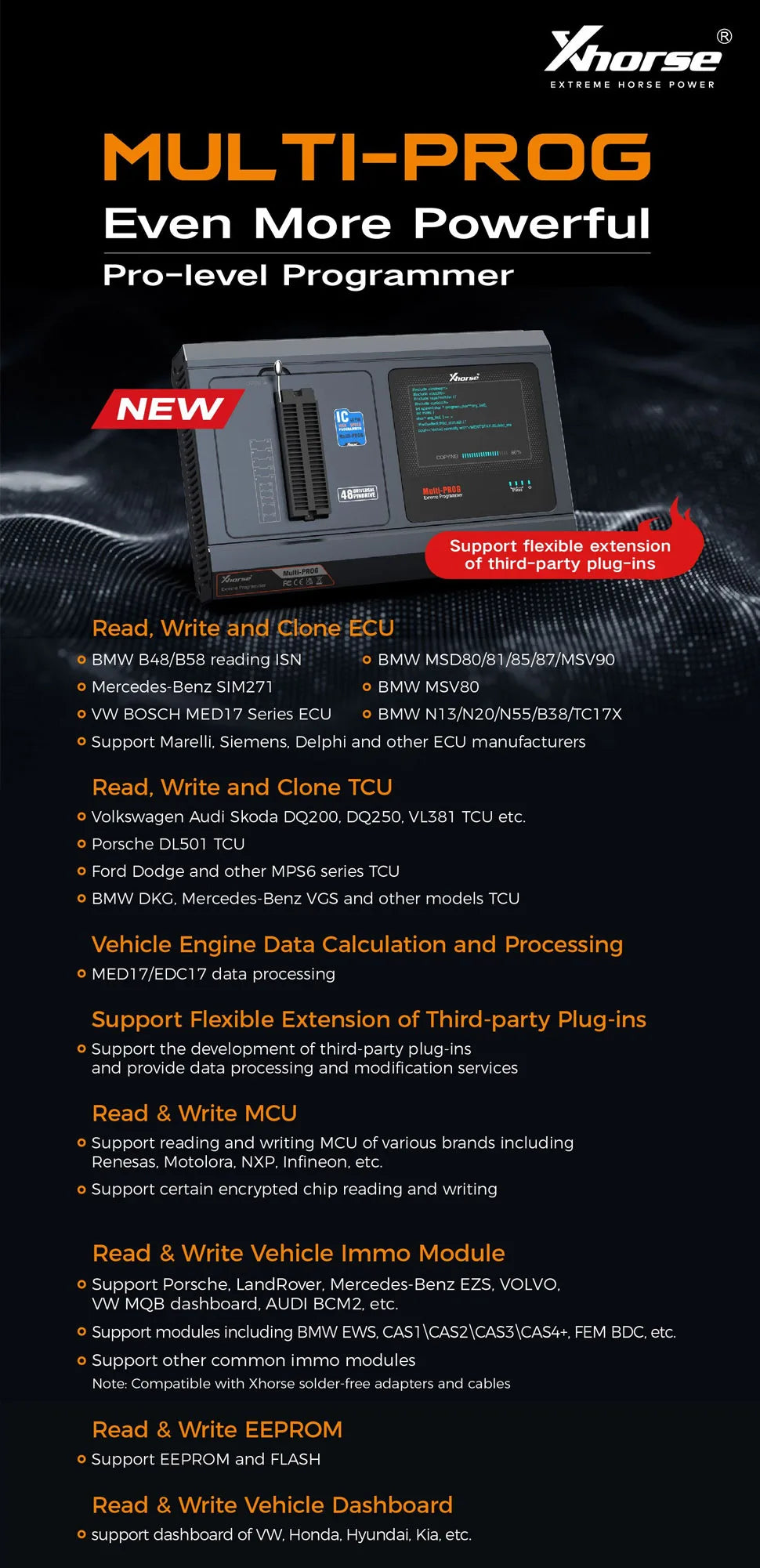 Xhorse VVDI Multi-Prog Programmer Newly Support ECU & TCU Read/Write/Clone