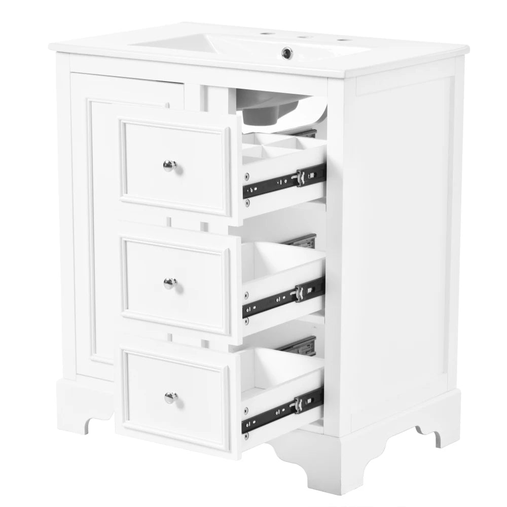 Modern Elegant Bathroom 30 Inch Vanity With Sink, Storage Cabinets, Drawers, and Adjustable Shelves