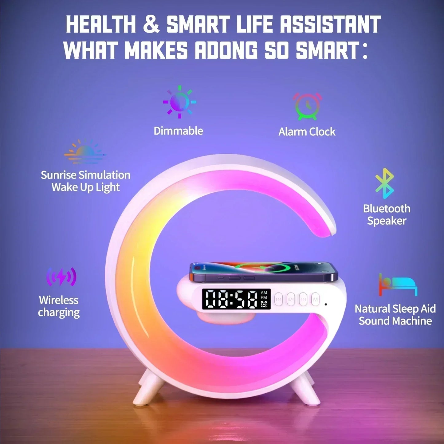 Christmas Gift 5.9" Fast Wireless Charger Desktop Stand Bluetooth Speaker TF Clock