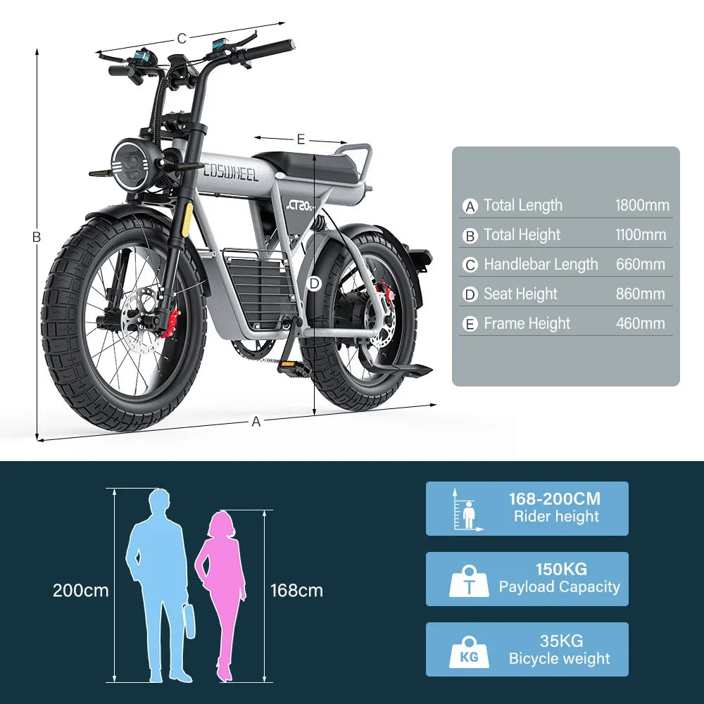 Coswheel Electric Bike For Adult
CT20S 2000W/1500W Mountain bike Electric Motorcycle 60V 27.5Ah
