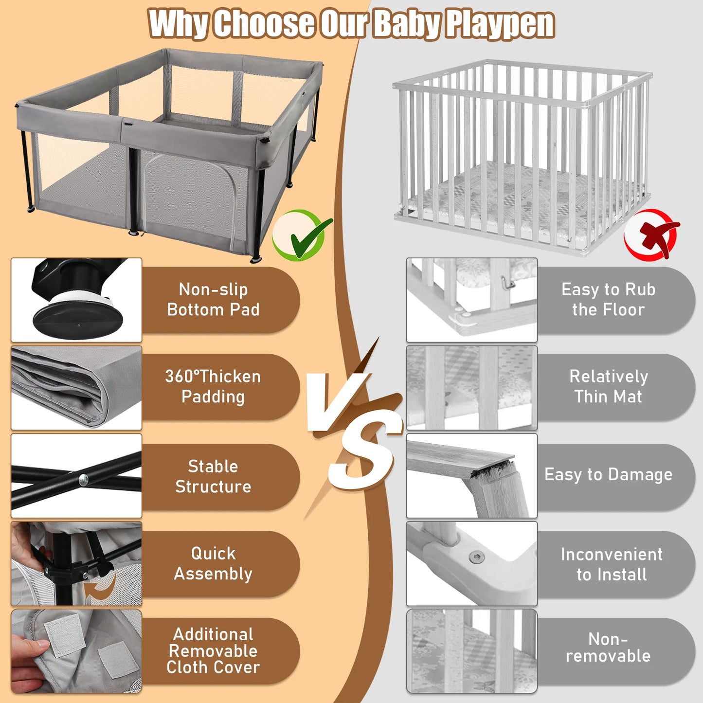 Foldable Baby Playpen 50x50 Inch