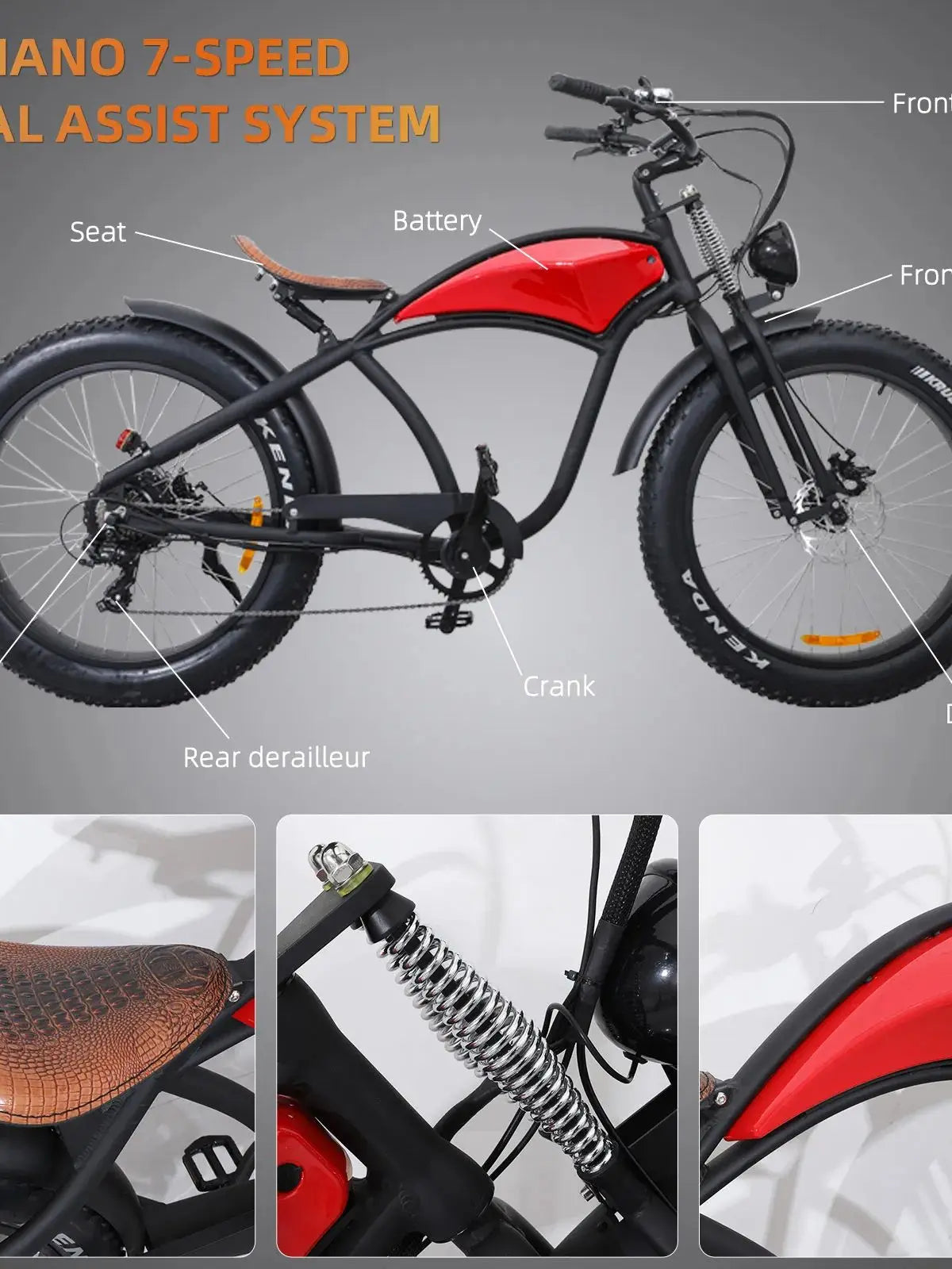 Electric Mountain Bike ,37 Mile All-Terrain Fat Tire bicycle, Dual Suspension 7-Speed jCD UL
Class 3