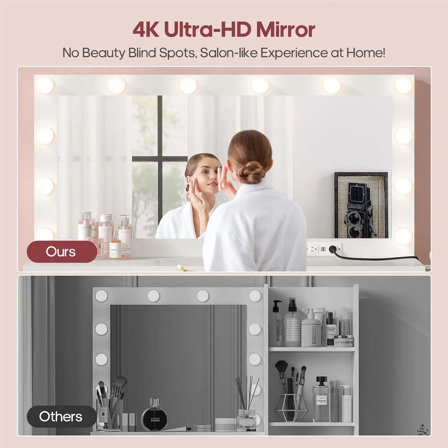 Vanity with Extra Large Mirror and Lights