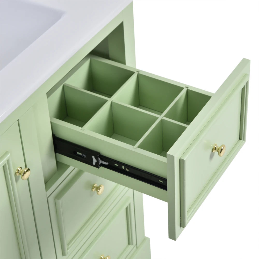 Modern Elegant Bathroom 30 Inch Vanity With Sink, Storage Cabinets, Drawers, and Adjustable Shelves