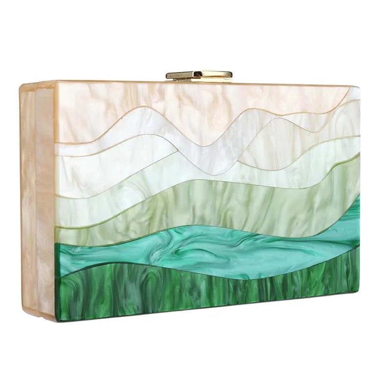 New Trendy Green Beige Striped Handbag