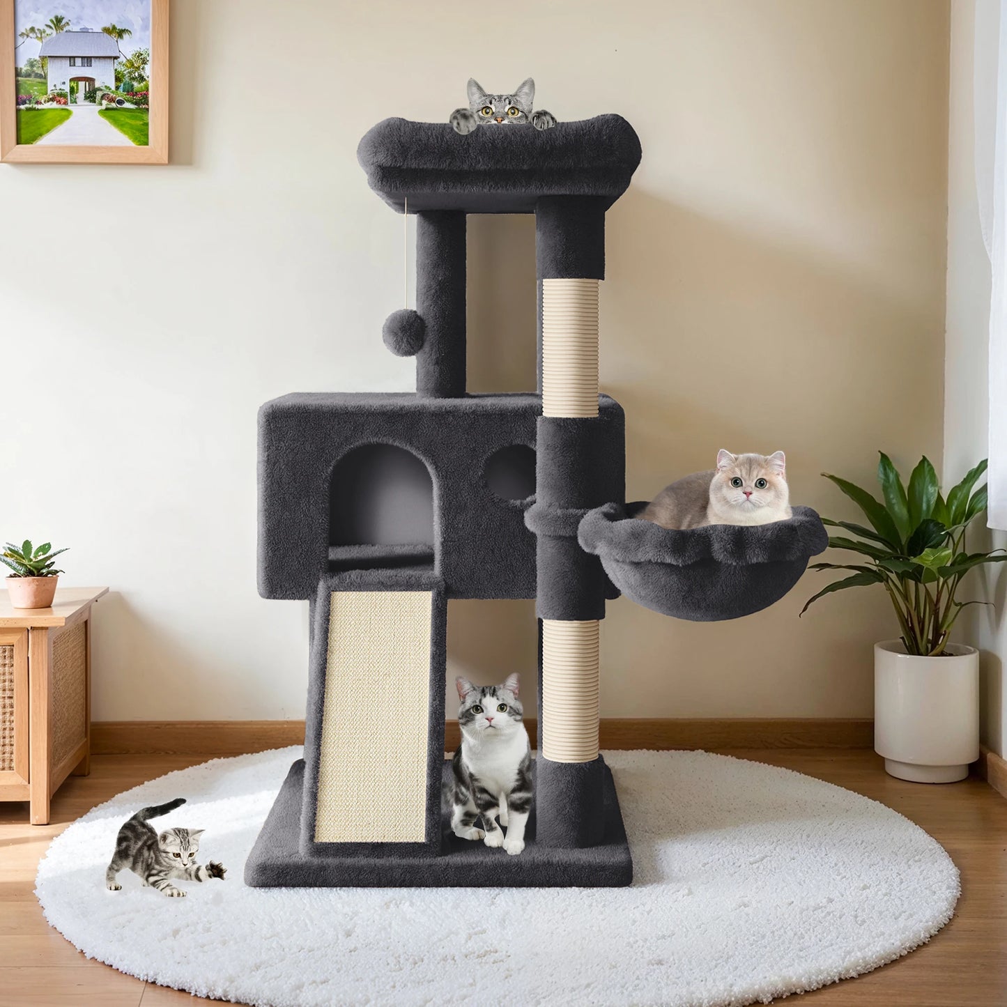 Multi-Level Cat Condo with Sisal Scratching Posts and Board
